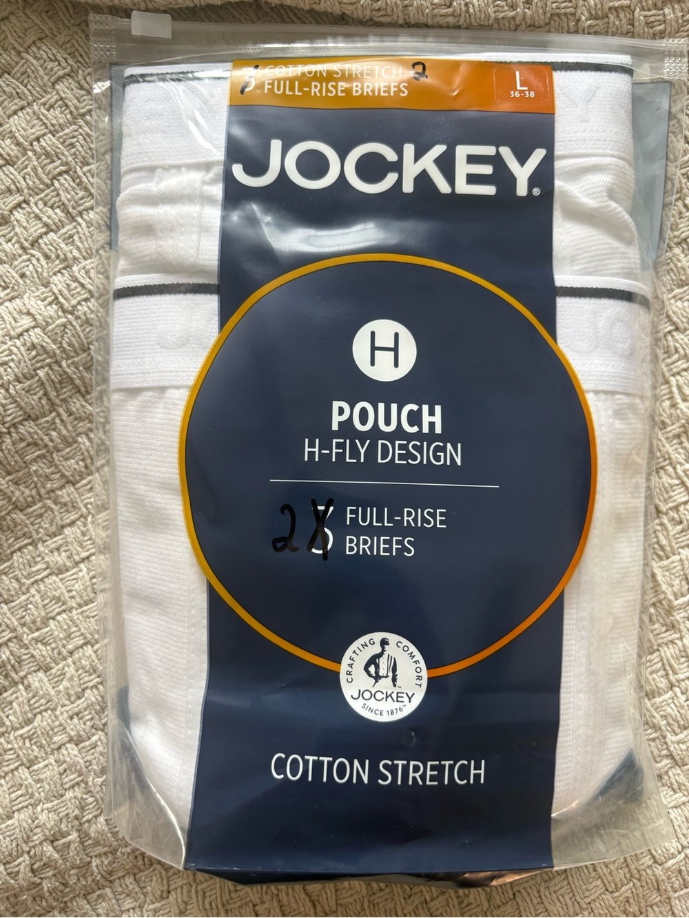 Jockey White Cotton Stretch Full-Rise Briefs with H-Fly